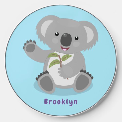 Cute happy koala waving cartoon illustration wireless charger 