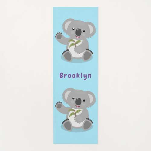 Cute happy koala waving cartoon illustration yoga mat