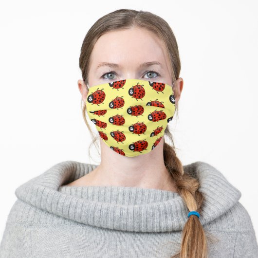 Cute happy lady bug cartoon pattern adult cloth face mask (Worn)