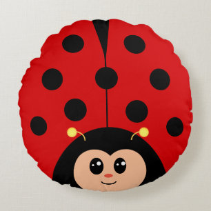 Cute Happy Lady Bug Cartoon Round Pillow