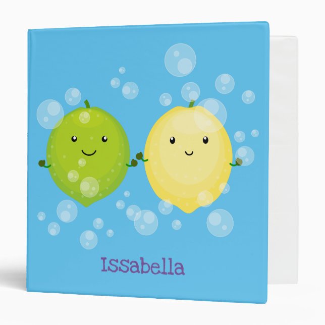 Cute happy lemon lime cartoon illustration 3 ring binder (Front/Inside)