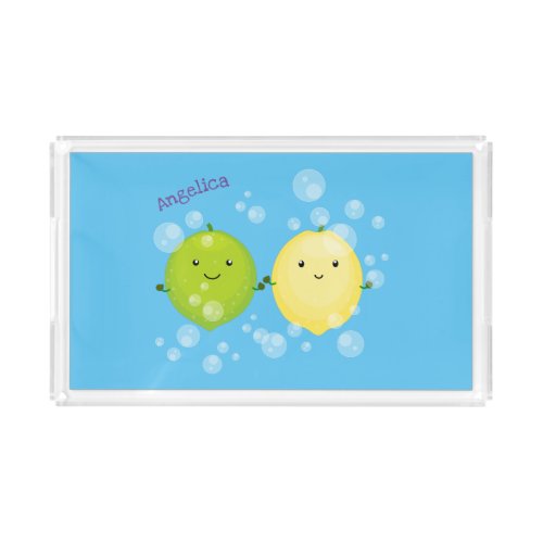 Cute happy lemon lime cartoon illustration acrylic tray