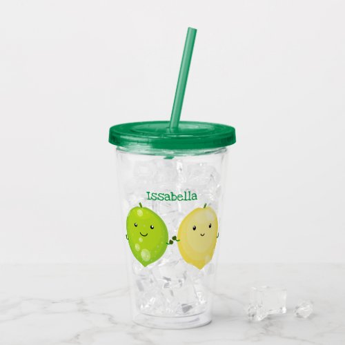 Cute happy lemon lime cartoon illustration acrylic tumbler