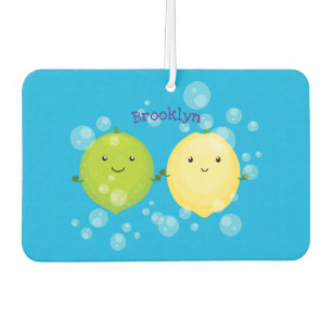 Cute happy lemon lime cartoon illustration air freshener