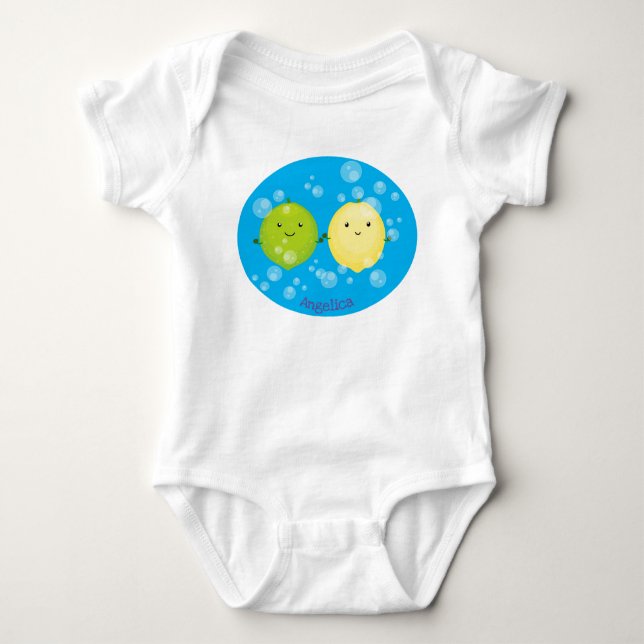 Cute happy lemon lime cartoon illustration baby bodysuit (Front)