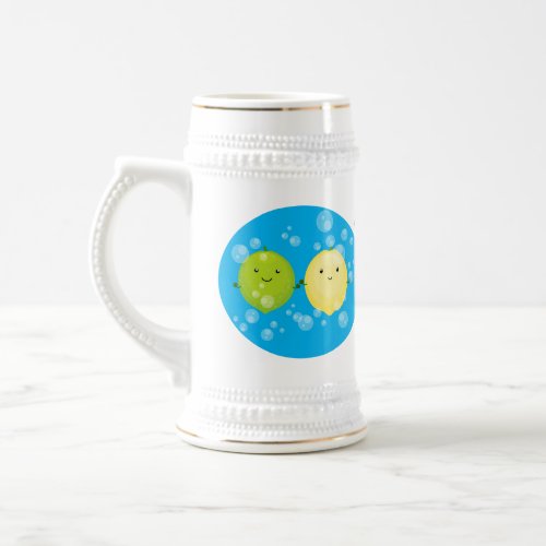 Cute happy lemon lime cartoon illustration beer stein