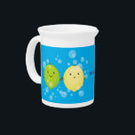 Cute happy lemon lime cartoon illustration beverage pitcher<br><div class="desc">Best friends like lemon and lime go together. Our cute citrus friends are swimming in bubbles!</div>
