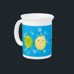 Cute happy lemon lime cartoon illustration beverage pitcher<br><div class="desc">Best friends like lemon and lime go together. Our cute citrus friends are swimming in bubbles!</div>