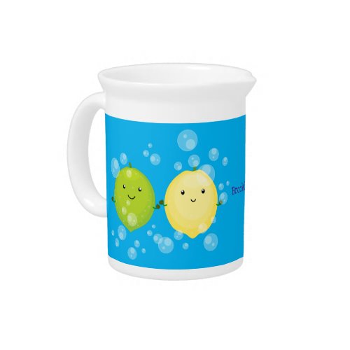 Cute happy lemon lime cartoon illustration beverage pitcher