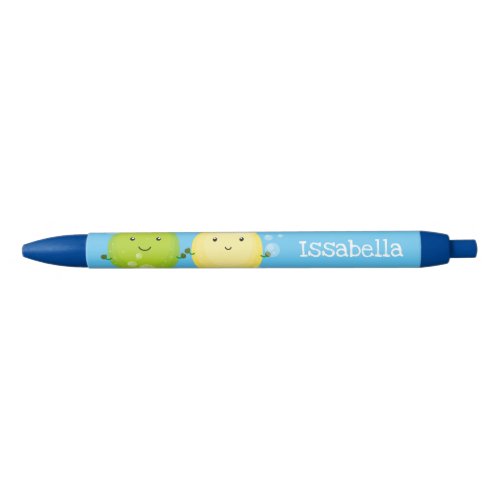 Cute happy lemon lime cartoon illustration black ink pen