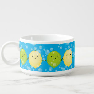 Cute happy lemon lime cartoon illustration bowl