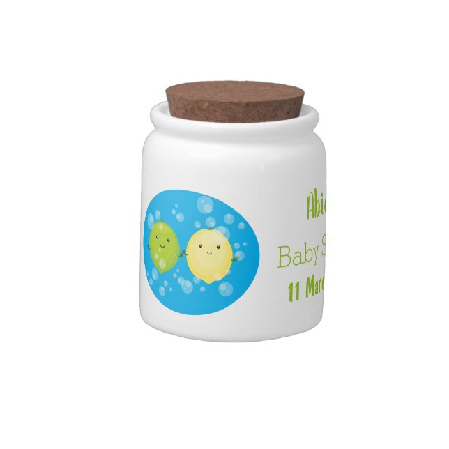 Cute happy lemon lime cartoon illustration candy jar (Left)