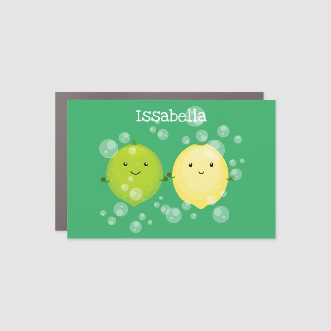 Cute happy lemon lime cartoon illustration car magnet (Front)