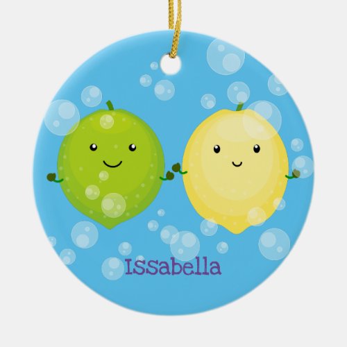 Cute happy lemon lime cartoon illustration ceramic ornament