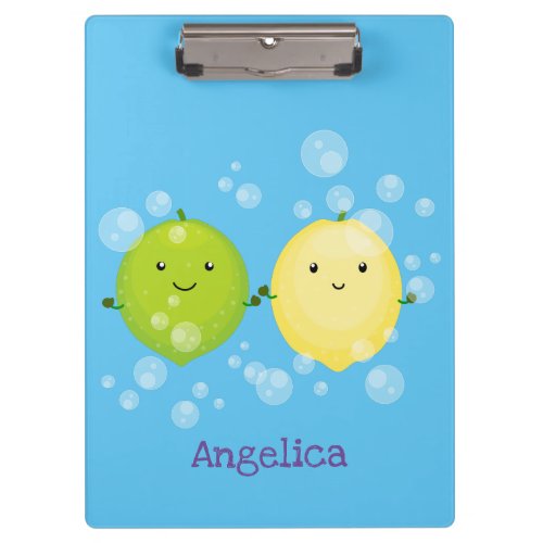 Cute happy lemon lime cartoon illustration clipboard