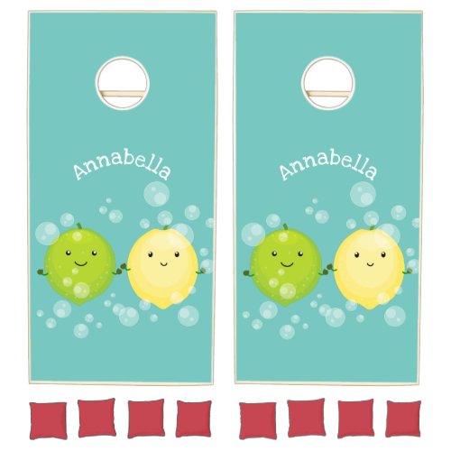 Cute happy lemon lime cartoon illustration cornhole set