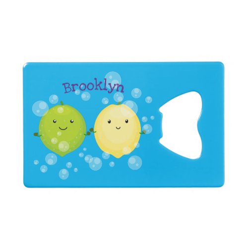 Cute happy lemon lime cartoon illustration credit card bottle opener