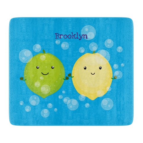 Cute happy lemon lime cartoon illustration cutting board