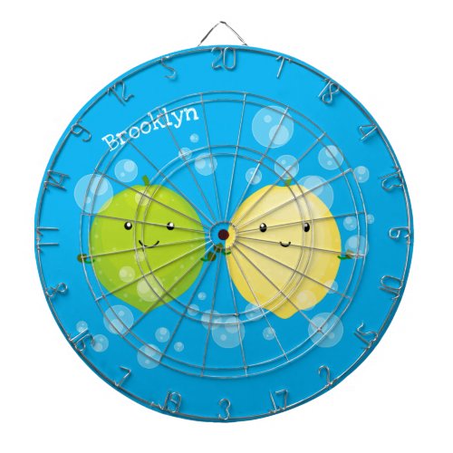 Cute happy lemon lime cartoon illustration dart board