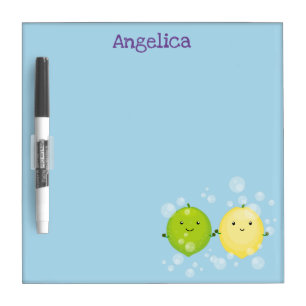Cute happy lemon lime cartoon illustration dry erase board
