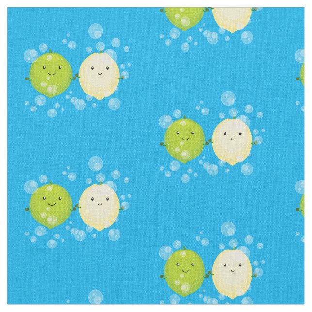 Cute happy lemon lime cartoon illustration fabric (Close Up)