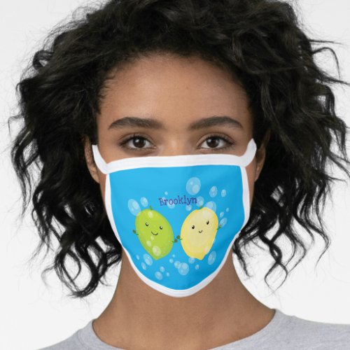 Cute happy lemon lime cartoon illustration face mask