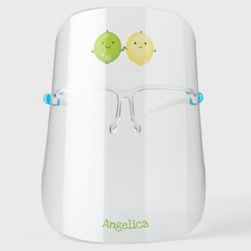 Cute happy lemon lime cartoon illustration  face shield