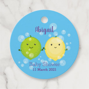 Cute happy lemon lime cartoon illustration favor tags