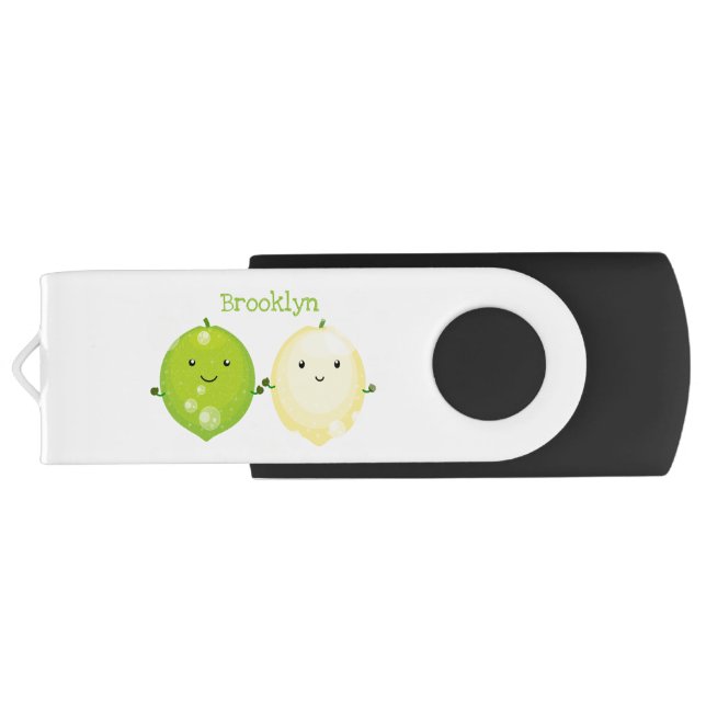 Cute happy lemon lime cartoon illustration flash drive (Back)