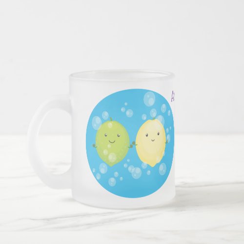 Cute happy lemon lime cartoon illustration frosted glass coffee mug