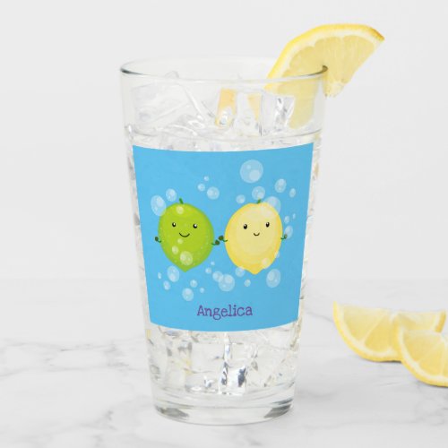 Cute happy lemon lime cartoon illustration glass