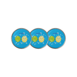 Cute happy lemon lime cartoon illustration golf ball marker