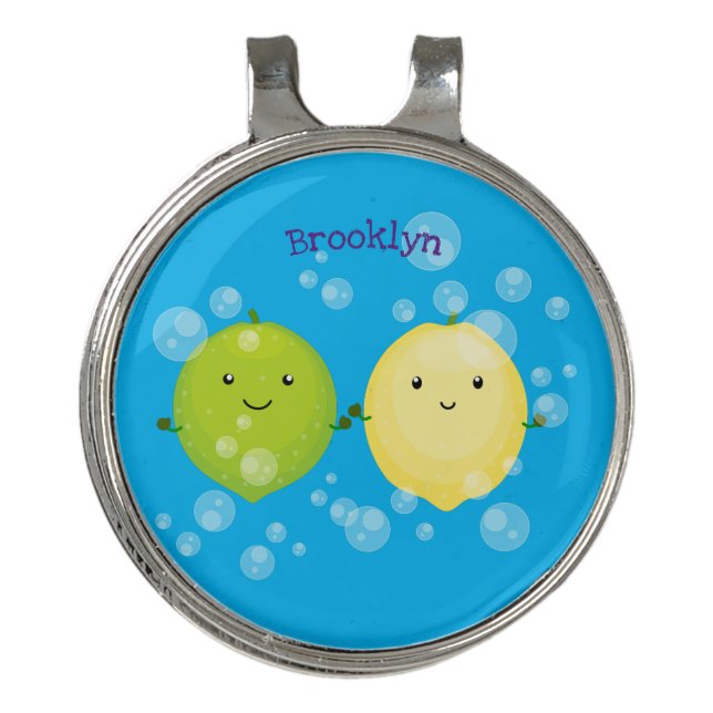 Cute happy lemon lime cartoon illustration golf hat clip (Front)