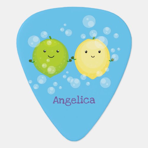 Cute happy lemon lime cartoon illustration guitar pick