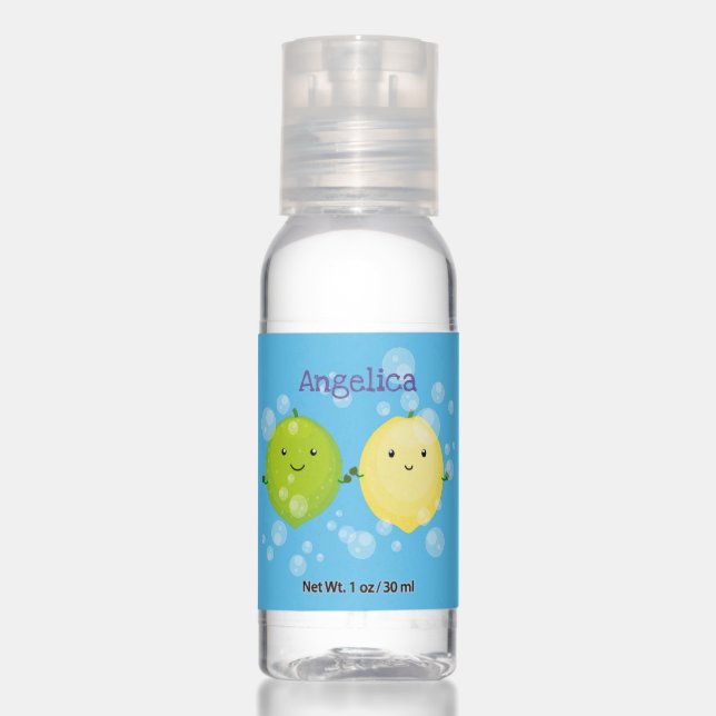 Cute happy lemon lime cartoon illustration hand sanitizer (Front)