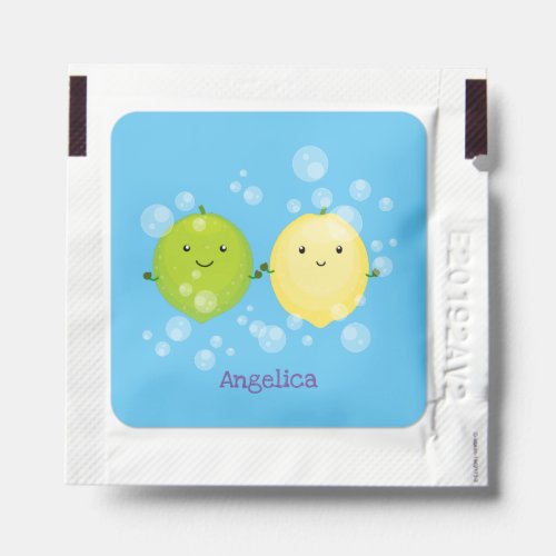 Cute happy lemon lime cartoon illustration hand sanitizer packet