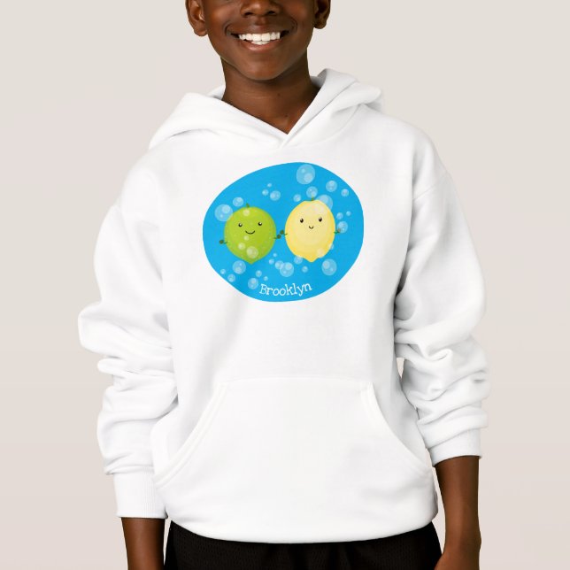 Cute happy lemon lime cartoon illustration hoodie (Front)