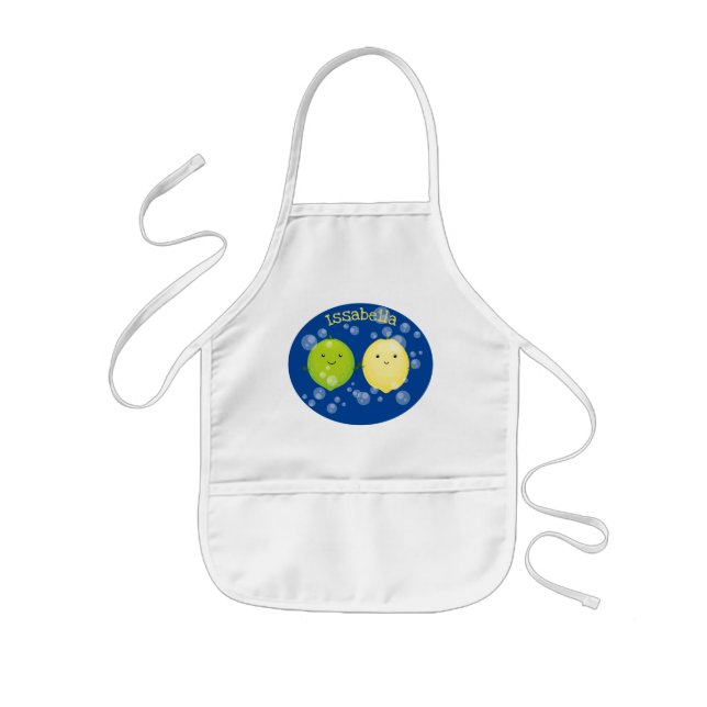Cute happy lemon lime cartoon illustration kids' apron (Front)