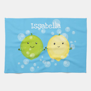 Cute happy lemon lime cartoon illustration kitchen towel