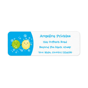 Cute happy lemon lime cartoon illustration label