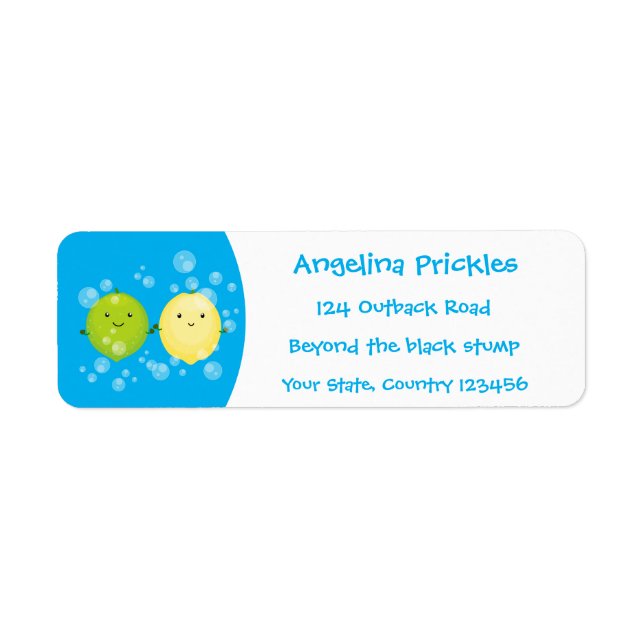Cute happy lemon lime cartoon illustration label (Front)