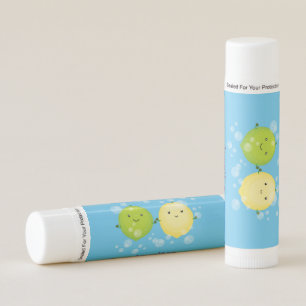 Cute happy lemon lime cartoon illustration lip balm