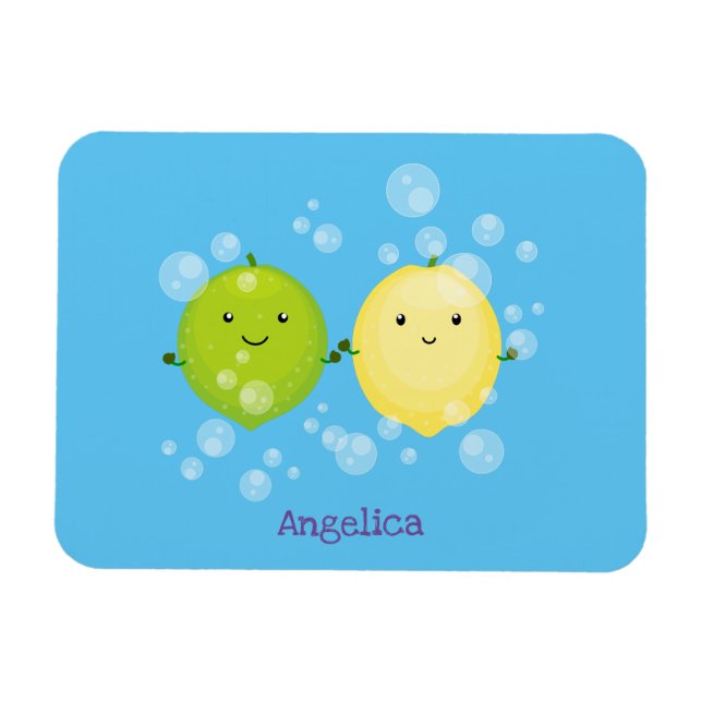Cute happy lemon lime cartoon illustration magnet (Horizontal)