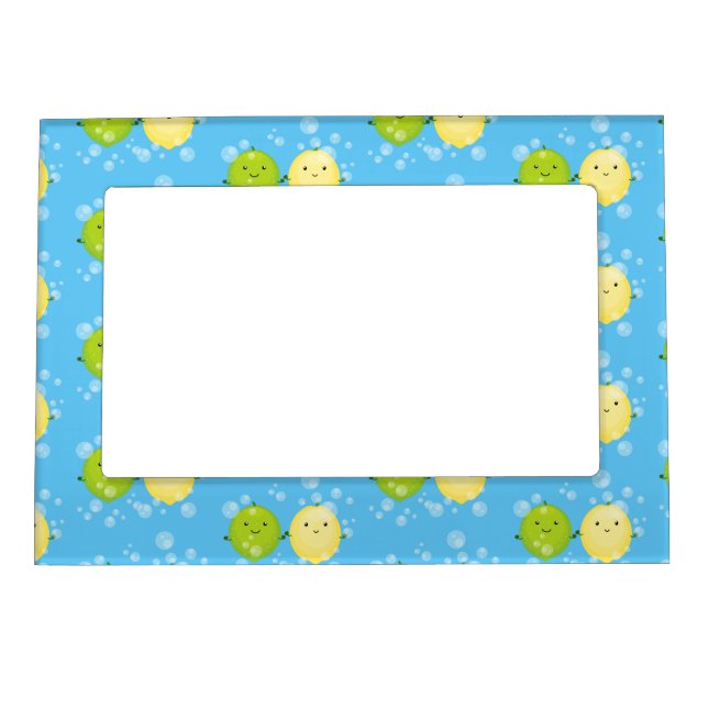 Cute happy lemon lime cartoon illustration magnetic frame (Front)