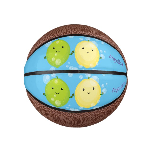 Cute happy lemon lime cartoon illustration mini basketball (Front)