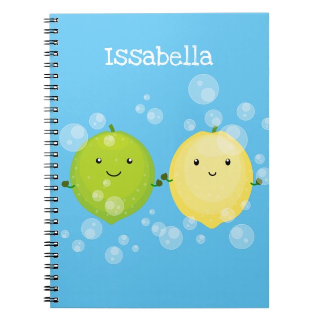 Cute happy lemon lime cartoon illustration notebook (Front)