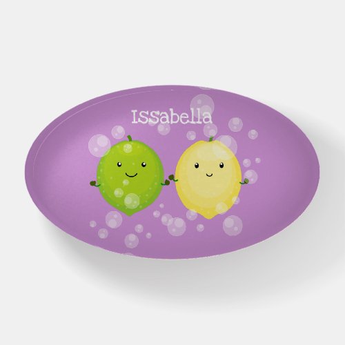 Cute happy lemon lime cartoon illustration paperweight