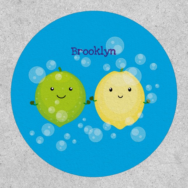 Cute happy lemon lime cartoon illustration patch (Front)