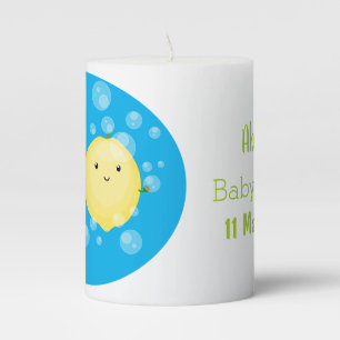 Cute happy lemon lime cartoon illustration pillar candle