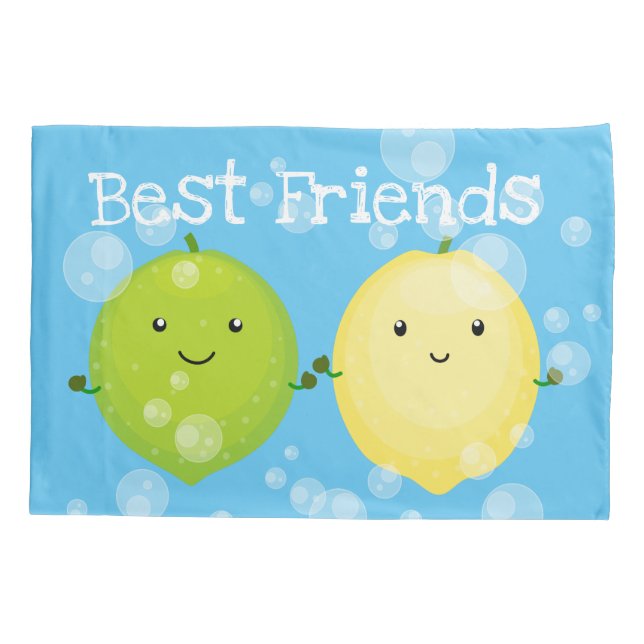 Cute happy lemon lime cartoon illustration pillow case (Back)